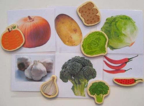 6-card VEGETABLES with matching wood magnets, Set # 2