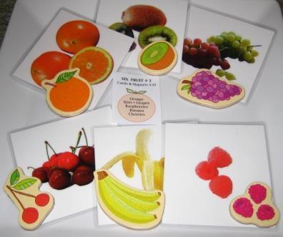 6-card FRUITS, Set #1 with matching wood magnets