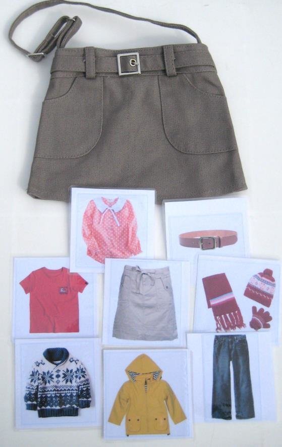 8 CLOTHES cards in a skirt zip bag