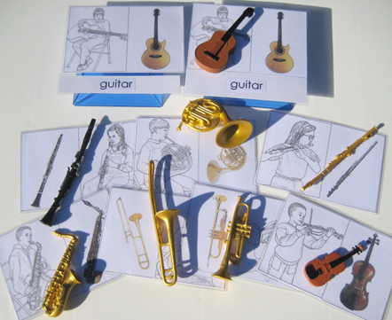8 MUSICAL INSTRUMENTS & matching 3-Part Cards