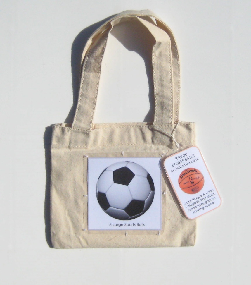 8 LARGE SPORTING BALLS, cards only, in Tote Bag
