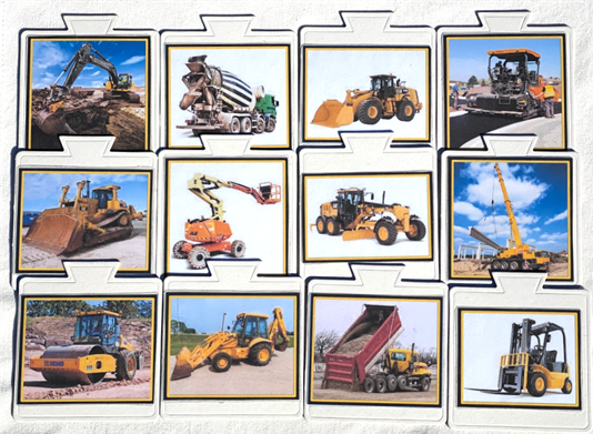 12 CONSTRUCTION VEHICLES, cards only