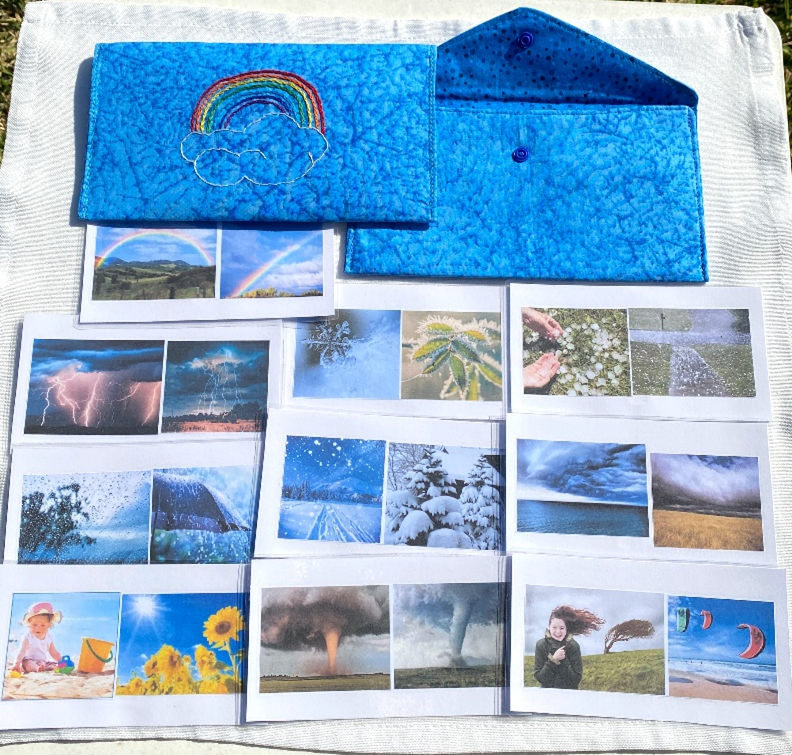 10 WEATHER Cards in Fabric Envelope of Bright Blue