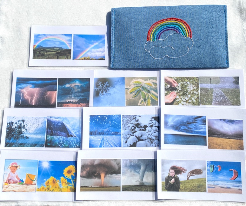 10 WEATHER Cards in Fabric Envelope of Medium Blue