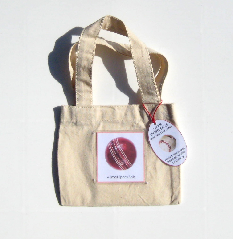 6 SMALL SPORTING BALLS, cards only, in Tote Bag